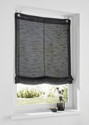 Kutti Raffrollo Ösenrollo Celtic anthrazit einfarbig, Uni. Leinenoptik. Montage ohne Bohren, mit Fensterhaken (120 x 140 cm)