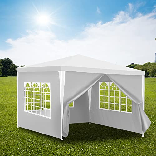 Gimisgu 3x3m Pavillon, Gartenpavillon Wasserdicht, Partyzelt Festzelt mit 4 Seitenteilen und Fenstern, UV Schutz Gartenzelt für Festival, Party, Flohmarkt und Campen, Weiß