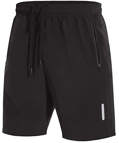 SIHOHAN Kurze Hosen Herren Sporthose Schnelltrocknend Sportbekleidung Jogginghose Sport Shorts mit Reißverschlusstasch Geeignet für Verschiedene Freizeit und Sport Gelegenheiten(Schwarz,M)
