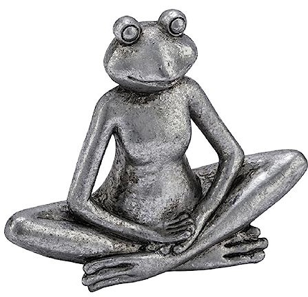 Gehlmann dekorative kleine Dekofigur Dekofrosch als Yogafrosch aus Poly in antik Silber