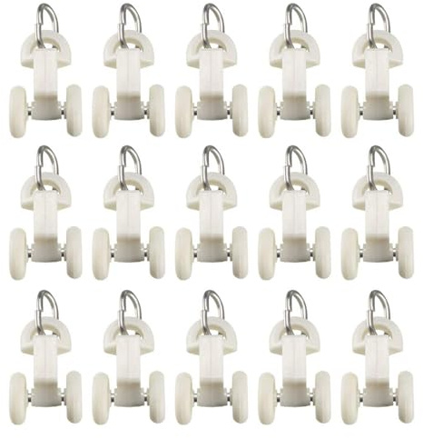 TA-VIGOR 30Pcs Curtain Track Rollers, Plastic Twin Wheeled Curtain Rail Track Pulley, Silent Curtain Rail Gliders for Windows Shower Curtain Tracks