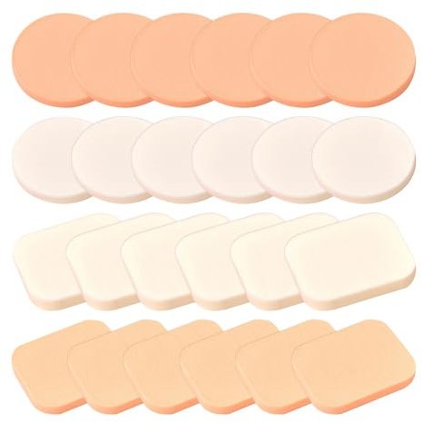24 Stück Make-up-Schwämme, Runde Puderquaste, Quadratische Puderquaste, Nasser Und Trockener Make-up-Schwamm, Geeignet Für Bb-Creme, Puder, Grundierung (Weiß + Hautfarbe)