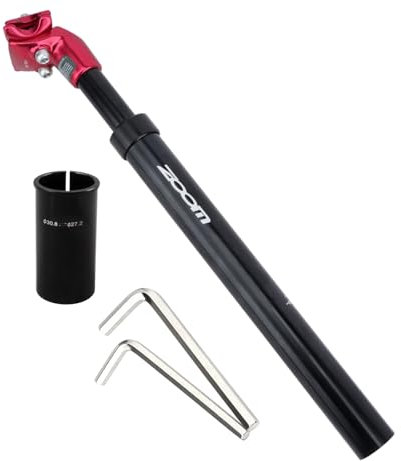 Yongness Tija de sillín de Aluminio con suspensión de Muelle, Longitud 350 mm, diámetro 31,6 mm Tija de sillín de Bicicleta con suspensión. para e-Bikes, MTB, Bicicletas de Ciudad (Negro-Rojo)
