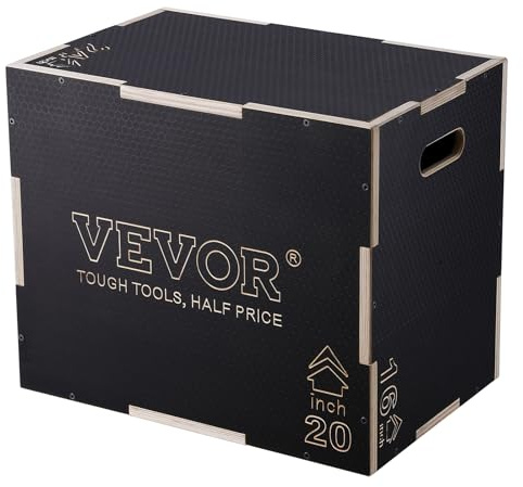VEVOR30/24/20 tum plyo-låda i trä, plattform och hoppande agility-låda, halkfri fitnessträning, stegruta för hemmagym, konditionering, styrketräning, svart