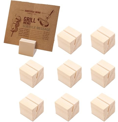 JJYHEHOT 10 Stück Kartenhalter Holz, Natürliches Massivholz Tischkartenhalter mit Kraft Karten, Stabil Fotohalter Postkartenhalter Menükartenhalter für Tischdeko Hochzeiten Restaurants (3 x 3 x 3cm)