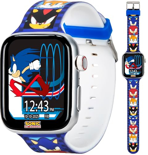 Sonic The Hedgehog Kids Smartwatch – Bluetooth Calling, Messages, Camera, Music, Sleep Tracker, Fitness & Activity Apps – 6 Watch Faces, Touchscreen, USB Rechargeable – Fits Wrists 5.5 to 8