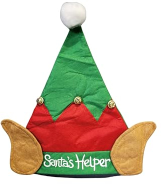 Hilltop Supplies Adult Elf Hat With Bells & Ears, Santa's Helper, Christmas Party Dress Up, Novelty Christmas Wear, Premium