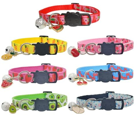 SLEEKEE 7 stycken katthalsband, fruktelementhalsband, halsbandsklockor, justerbara halsband, husdjursbehov