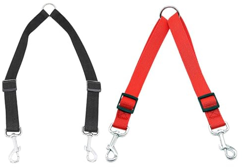 KSBBHDS 2 Piezas De Correa De Doble Cable, Correa Ajustable, Suministros De Entrenamiento para Mascotas, Suministros De Viaje De Perros (Negro, Rojo).