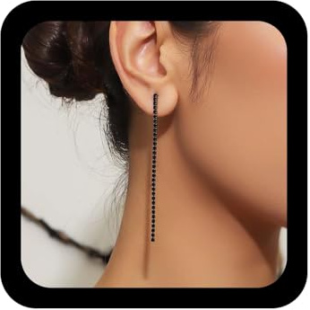 Cybche Boucle D'oreille Longues En Onyx Boucles D'oreilles Gouttes En Strass Noir Boucles D'oreilles Chaînes De Tennis Boucle D'oreille Pendantes En Strass Cz Linéaires Bijoux En Onyx Créés