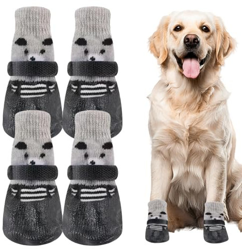 Hundeschuhe 2 Paar Hundeschuhe Pfotenschutz Outdoor Schwarzbär Hundesocken Anti Rutsch mit Verstellbarem Klettverschluss Gegen Pfotenlecken,für den Innen-und Außenbereich Geeignet(L)