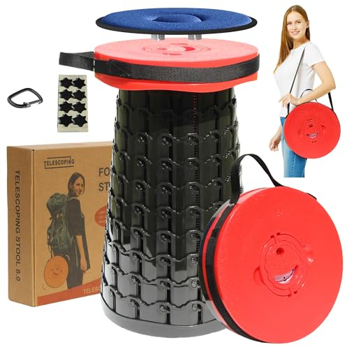 ALEVMOOM Taburete Plegable XXL Mejorado de 50 cm con cojín, taburetes Plegables telescópicos para Adultos, Carga máxima de 450 kg, Asiento portátil retráctil para Camping, Pesca, Senderismo, Barbacoa