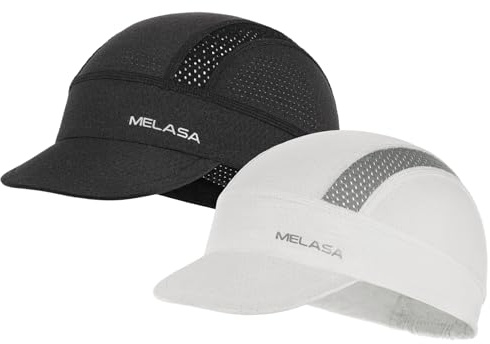 MELASA 2 Pcs Lightweight Cycling Cap, Cooling Bike Hats Under Helmet, Skull Caps Liner with Brim for Men Women Sun Protection