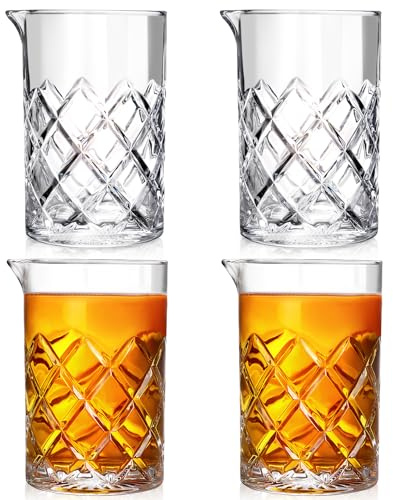 4 Pcs 24 oz Cocktail Crystal Mixing Glass Stirring Glass Cocktail Pitcher glass for Bar Bartender Whiskey Martini Drink Accessories