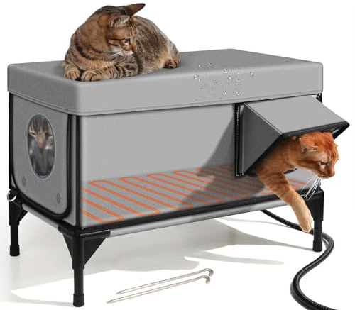 Casa para Gatos En Exteriores, Caseta Impermeable Grande para Gatos con Base Elevada, Caseta para Mascotas para Y Perros Pequeños En Interiores Y Exteriores Gray M(53 * 33 * 30cm)