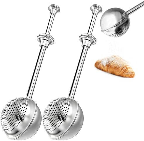 Flour Sifter, 2-Pack Small Sieve for Baking with Fine Mesh, Flour Sieve and Duster for Icing Sugar, Mini Strainer, 18.5 x 4.6 cm