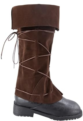 Renaissance Pirate Costume Men Women Boots Cover,Medieval Steampunk Boot Covers,Pirate Accessories Shoe Covers for Halloween Costumes,Viking Warrior Knight Cosplay Boots Armor Leg Gaiters (Brown)