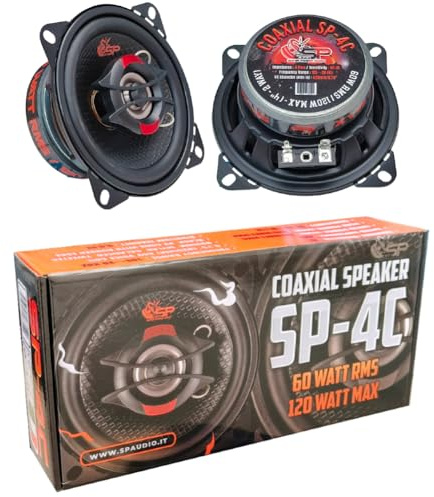 SP Audio 2 SP-4C Haut-parleurs coaxiaux 2 Voies, 10 cm x 100 mm 4, 60 Watts RMS, 120 Watts Max, impédance 4 ohms, sensibilité 84 DB, portières, Voiture, Paire
