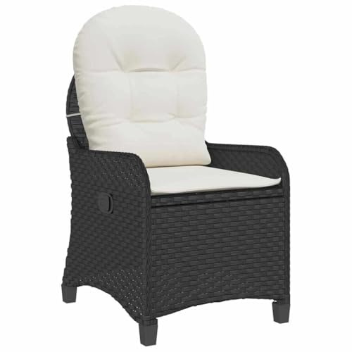 Nqyjm Chaise d'extérieur Dossier inclinable Réglable Fauteuil inclinable avec Coussin Noir 56 x 66 x 95 cm polyrotin pour Jardin, Plage, Balcon, Terrasse, Camping