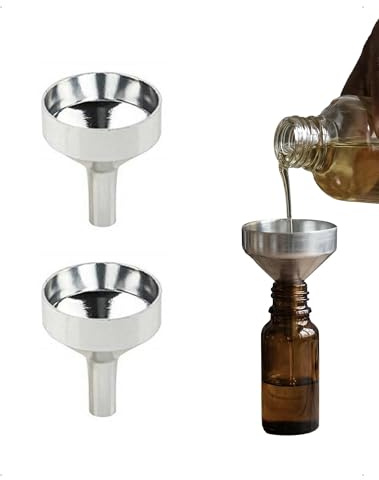 KONFEN 2 Piezas Mini Embudo de Aluminio, Pequeños Embudos para Rellenar Botellas de Perfume y Aceites Esenciales, Embudo Metálico para Transferir Líquidos Cosméticos Polvos Manualidades Arena, Plata