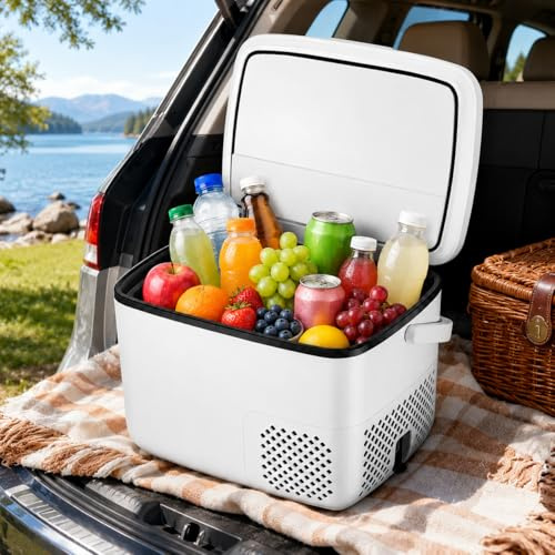 12 V bärbart bilkylskåp, 18 L kompressor elektrisk kylare, -20 °C till 15 ° C temperaturkontroll, 12 V/24 V DC och hemkabel, kompakt campingkylskåp för SUV och husbil