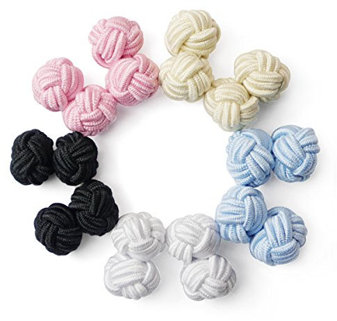 HONEY BEAR 5 Paia Seta Tessuto Nodo Gemelli Set per Uomo Donna Camicia Abito Accessori Decorazione(Rotondo 4 senza scatola)