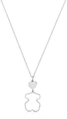 TOUS Halskette aus Sterlingsilber für Damen mit 19 mm Bärenanhänger und 8,6 mm Herz, 45 cm lang, elegant und vielseitig, Kollektion Silhouette
