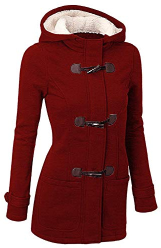 GHYUGR Abrigos con Horn Botones Mujer Invierno Elegantes Slim Chaqueta con Capucha Lana Capa Jacket Sudadera Pullover Outwear Parka