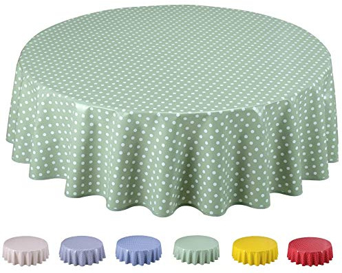Home Direct rund vaxduk PVC avtorkningsbar bordsduk 160 cm 157,5 cm liten prickig salviagrön