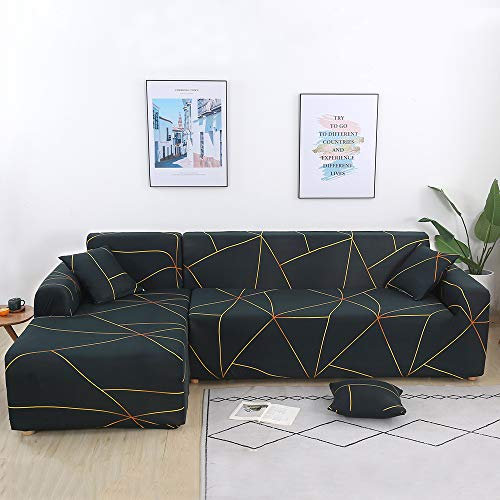 Mingfuxin L-Shaped Sofa Slipcovers, 2PCS Jacquard Polyester Fabric Stretch Sofa Covers Furniture Protectors + 2 Pillow Covers for L Shape Sectional Sofa Couch (L-Shaped 3+3 Seats, Printed#05)