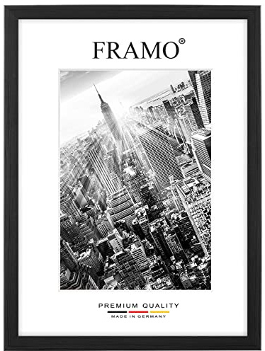 FRAMO Marco de madera de pino negro, 37 x 30 cm, tamaño a elegir, incluye cristal acrílico antirreflejos, marco para puzles, fotos, póster
