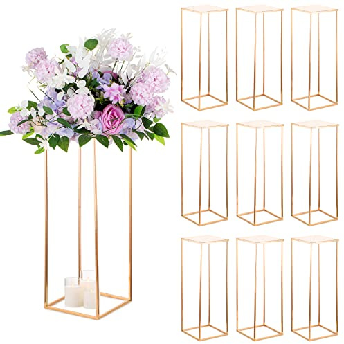 Sziqiqi 80 cm Stor Golvvas Mittpunkt för Bord Mottagning - 10 St Metallpelare Geometriskt Blomsterställ Guld Högt Blomsterställ Dekorationer för Bröllop Mittpunkter T-stage Festevenemang Födelsedag