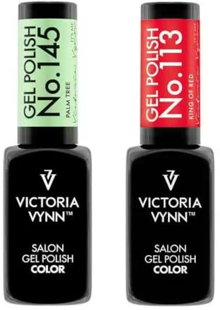 Victoria Vynn Gel Nail Polish Set - No. 145 Palm Tree & No. 113 King of Red - Extremely Durable Nail Polish in Trendy Colours, Wine Red & Natural Colours, Ideal for Manicure & Pedicure
