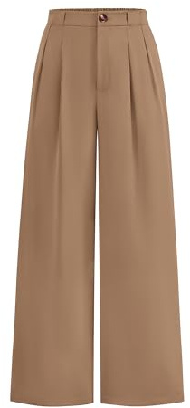 KIRUNDO Wide Leg Dress Pants for Women High Waisted Office Work Trousers Business Casual Slacks Button Flowy Palazzo Pant(Khaki, Medium)