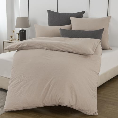 Nesture Bettwäsche 155x220 Baumwolle Beige - Bettwäsche-Sets 2teilig Weich, 100% Gewaschene Baumwoll, Enthält 1 Bettbezug 155 x 220cm und 1 Kissenbezug 80x80 mit Reißverschluss