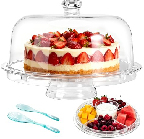 Masthome Porta Torta con Coperchio, Alzata per Torta con Campana, Alzatina per Dolci in Plastica, Espositore per Torte con Cupola, Piatto per Torta Trasparente, Ø 30 x H20.5 cm