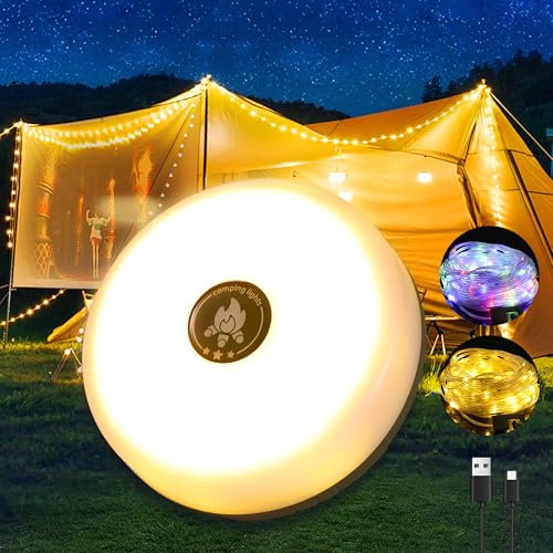Toncoke Retractable Camping String Lights, 32FT 100 LEDs Portable RGBW Waterproof Quick Storage Fairy Lights Reel Lanterns for Indoor Outdoor Camp Tent Awning Caravan Campervan Van Garden
