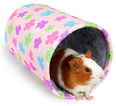 Hedgeink Tunnel pour Cochons d’Inde et Lapins – Tunnel Pliable en Toile et Peluche Lavable – Jouet et Cachette pour Hamsters, Rats, Furets et Petits Animaux