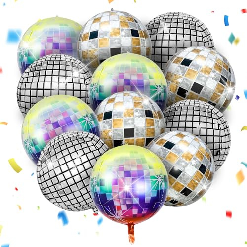 12 globos de disco, 22 pulgadas 4D Disco Foil Balloons, Helium Balloon Decorations, Suitable for Disco Themed Party Decorations