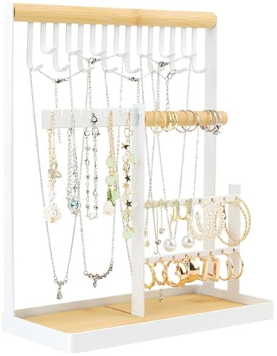iPobie Soporte para Joyas,Expositor de Joyas con Bandeja,Soporte de Exhibición de Pendientes Estante de Joyas para Collares,Pendientes,Anillos,Pulseras