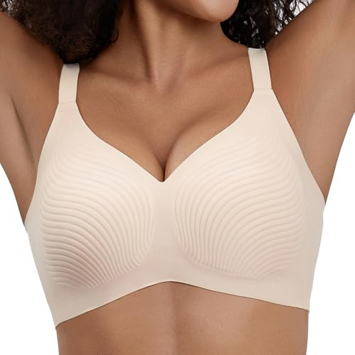 PQK Wireless Push Up Bra Non Wired Support Bras for Women Seamless Push Up Bra Comfort T-Shirt Bras Full Coverage Support and Lift with Bra Extender Nude