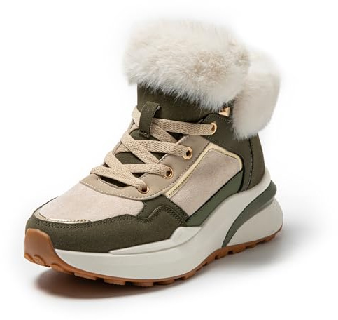 JOMIX Basket Haute Femme Hiver Bottines Cheville Chaudes avec Col en Fausse Fourrure Semelle Antidérapante Légères Sneakers pour la Ville et le Quotidien WFB255289 Vert 41