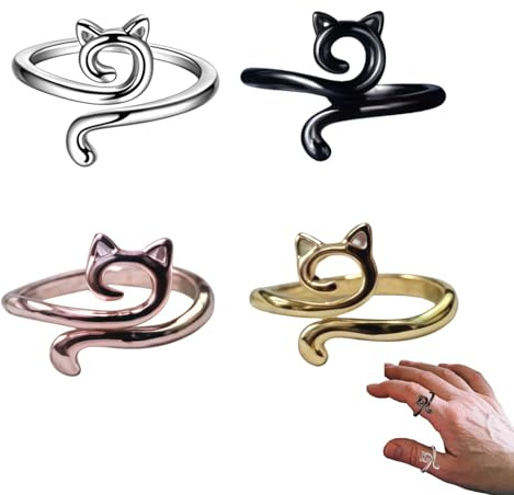 4PCS Crochet Tension Ring,Adjustable Metal Open Yarn Guide Crochet Rings for Fingers,Faster Knitting&Braiding Accessories for Women,Cute DIY Craft Supplies,Ideal Gifts for Mother Grandma,Cat Ring
