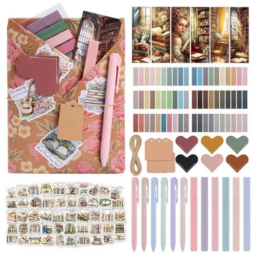 Hamdwerk Blind Date with a Book Gift Box 6 Set Flower Blind Book Date Gifts Supplies Includes Kraft Paper Tags Floral Bookmark Pens Stickers Book Lover Club Gift for Women Bookish Family Reader