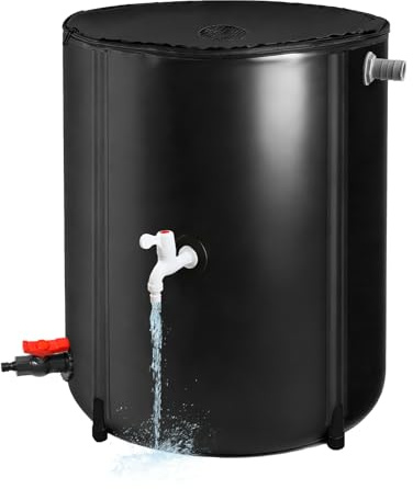 Collapsible Rain Barrel 200L Portable Rainwater Collect System Water Tank Water Catcher Container with Spigot & Overflow Kit, Collect Rainwater from Gutter Downspout Water Catcher, Black
