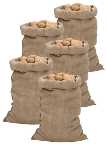 Ziaphsol Lot de 5 sacs en jute 60 x 105 cm en 100 % jute 340 g par mètre carré, rangement pour légumes, plantes, jardin et décoration, pliable, robuste, naturel