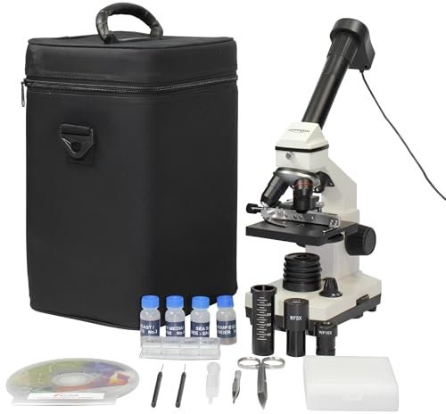 Omegon Mikroskop MonoView, MicroStar, achromat, 1280x, LED | Präzise Mikroskopie mit LED-Beleuchtung | Für Schule und Hobby | Inklusive umfangreichem Zubehör & PC Okular | Einfache Handhabung