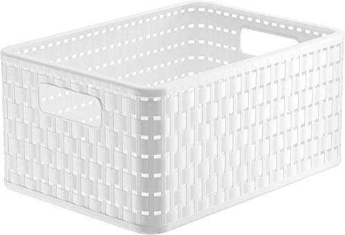 Rotho Country Scatola di Stoccaggio in Rattan-Look, Plastica (PP) senza BPA, Bianco, A5+/11 L, 32.8 x 23.8 x 16.0 cm
