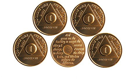 1 Year (5 Pkg) Set Bronze AA (Alcoholics Anonymous)-Sober-Sobriety-Birthday-Anniversary-Recovery-Medallion-Coin-Chip