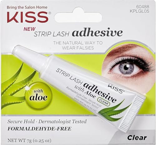 KISS Colla Trasparente per Ciglia Finte con Aloe Vera, Tenuta Flessibile e Naturale Fino a 72 Ore, Ideale per Ciglia a Ciuffetti,Per Extension e Magnetiche, Formula in Gel, 7g